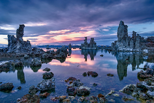 A scenic sunset view of Mono Lake, California.