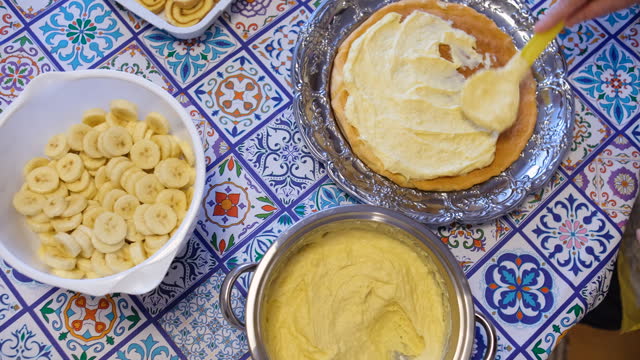 Making a simple banana cake with custard