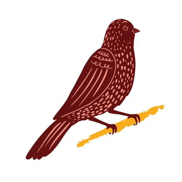 Vector illustration of Hand Drawn Folk Art Style Bird