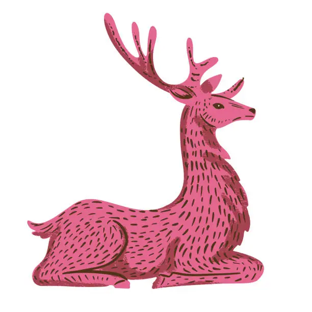 Vector illustration of Hand Drawn Folk Art Style Deer
