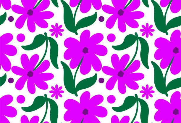 Vector illustration of Purple daisy flower seamless pattern