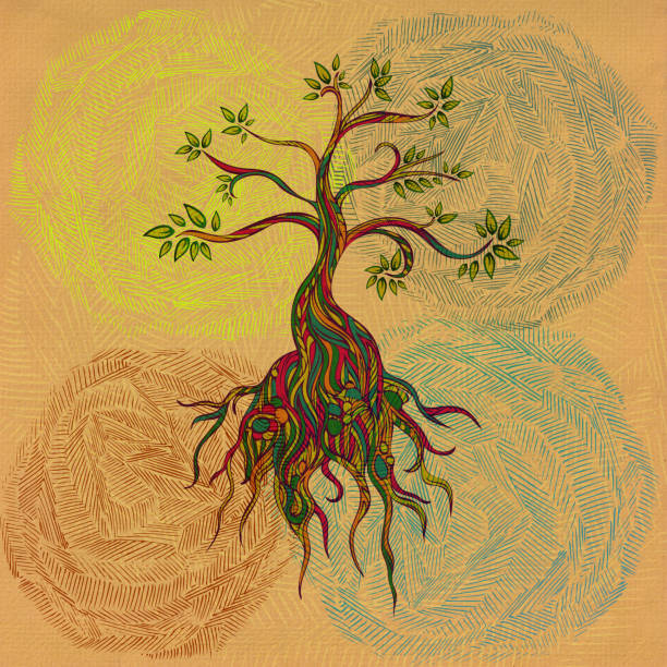 ilustraciones, imágenes clip art, dibujos animados e iconos de stock de árbol resiliente - watercolor painting backgrounds inks on paper messy