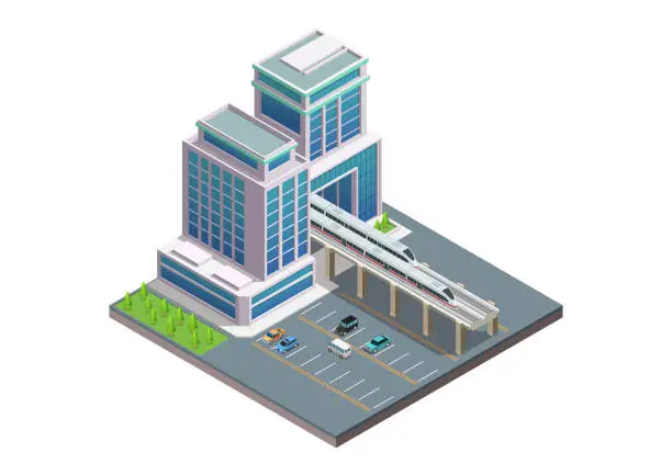 Vector illustration of Modern fast train station building