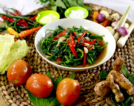 a typical Indonesian dish, stir-fried water spinach