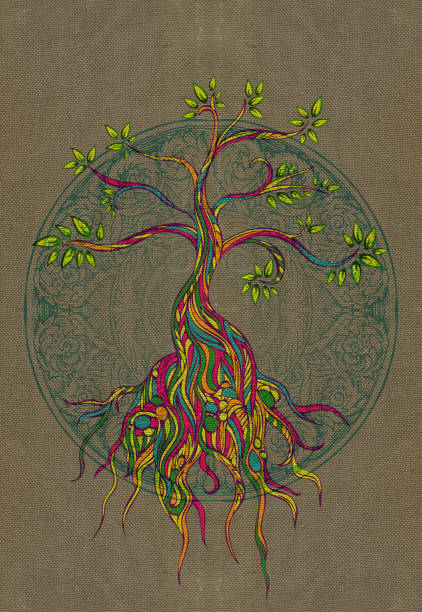 ilustrações, clipart, desenhos animados e ícones de árvore de lona - tree root family tree watercolor painting