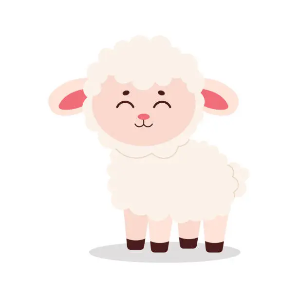 Vector illustration of Cute vector sheep in flat style on white background.