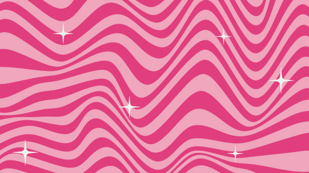 Cute pinky abstract background in pink core 2000s style. Trendy psychedelic retro style backdrop. Waves, swirl, twirl and stars pattern. Twisted distorted vector texture. Y2k aesthetic design