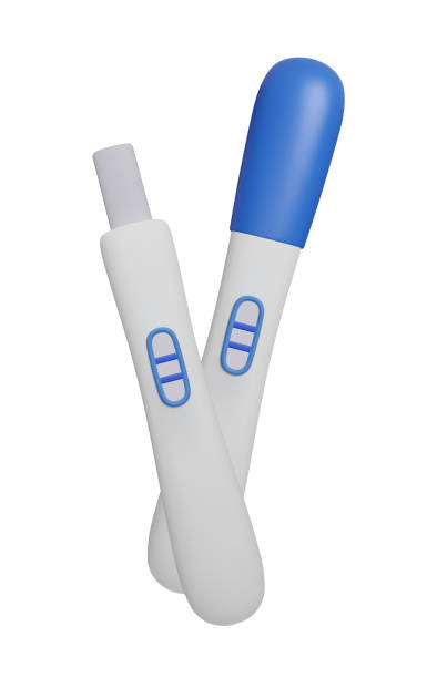 istock Pair of 3D pregnancy test kit isolated on white. Cute cartoon style blue 3D pregnancy test vector. Childbirth motherhood pregnancy planning, ovulation fertility tracking, woman intimate healthcare. 2010254265