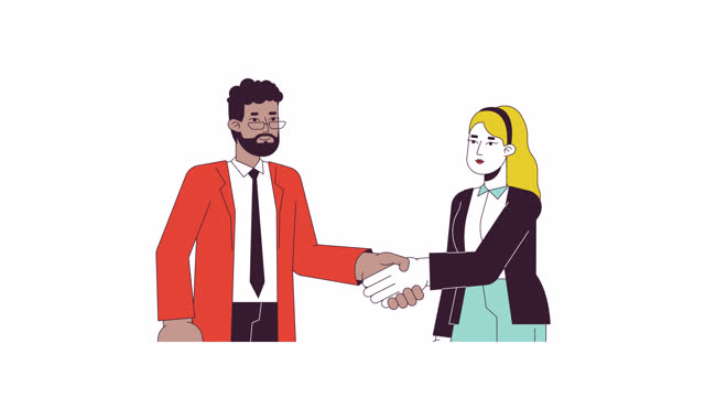 Negotiating business people line 2D characters animation