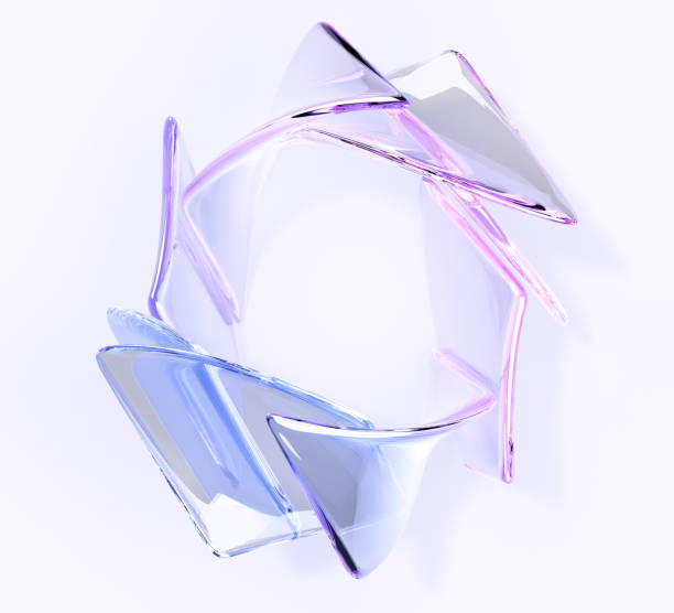 istock Glass circle frame of hologram curve wave plates 3d render. Iridescent crystal ring with blue and pink gradient texture. Abstract geometric background with rainbow glossy clear shape 2010281714