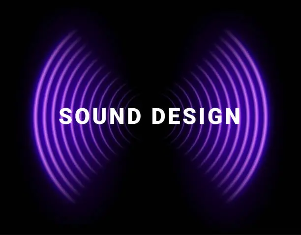 Vector illustration of Dynamic Sound Wave Visualization Sound Design vector illustration purple wave neon spectrum.