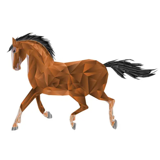 Vector illustration of Brown horse low-polygon vector illustration editable hand draw