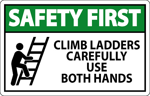 Safety First Sign, Climb Ladders Carefully Use Both Hands