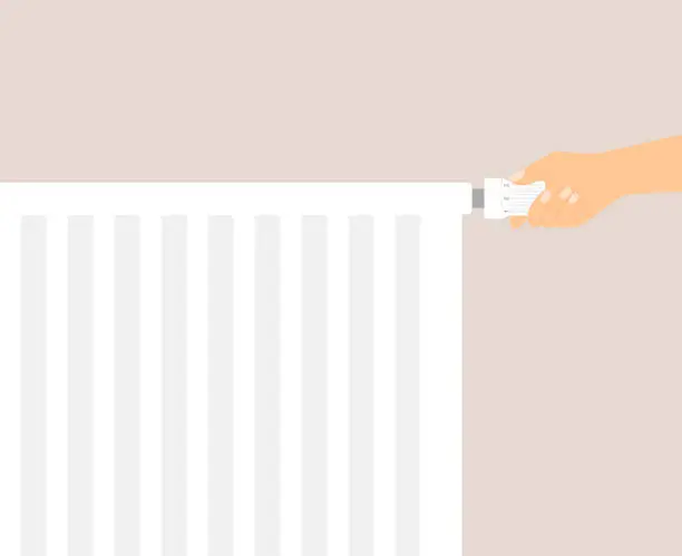 Vector illustration of Close-up View Of Hand Adjusting Temperature Of Radiator