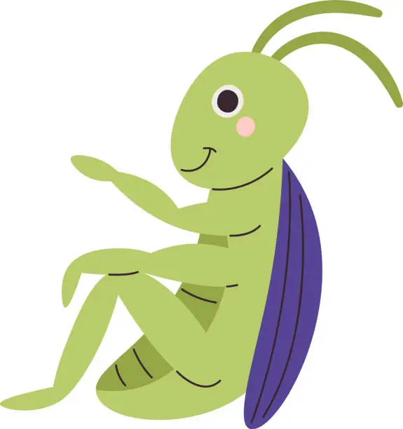 Vector illustration of elements_cute_grasshopper_funny_cartoon_character