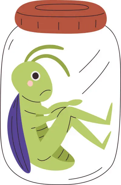 Vector illustration of elements_cute_grasshopper_funny_cartoon_character