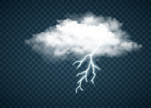 Thundercloud with lightning. Isolated on a transparent background. Stock vector illustration