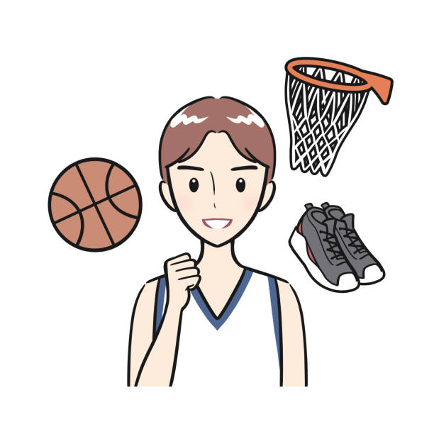 ilustraciones, imágenes clip art, dibujos animados e iconos de stock de baloncesto, club de baloncesto, estudiante masculino que trabaja duro en las actividades del club (sin antecedentes) - basketball little boys male young adult