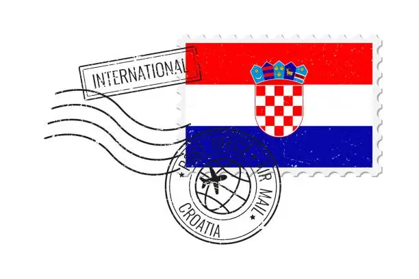 Vector illustration of Croatia grunge postage stamp. Vintage postcard vector illustration with Croatian national flag isolated on white background. Retro style.