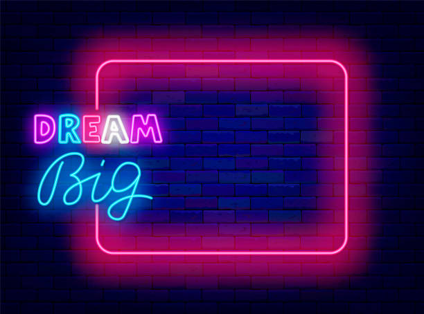 istock Dream big neon announcement. Colorful handwritten text with lettering. Make a wish. Vector stock illustration 2010420329