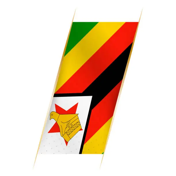 Vector illustration of Zimbabwe flag in the form of a banner with waving effect and shadow.