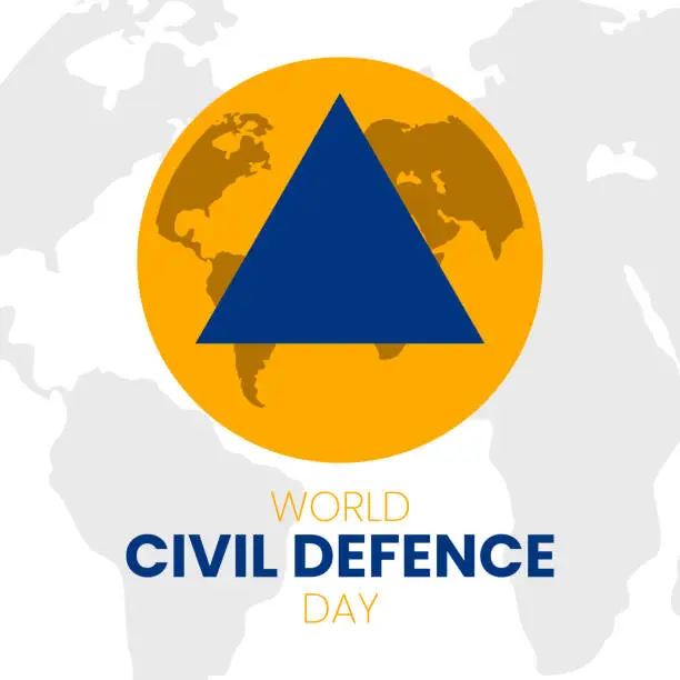 Vector illustration of World Civil Defence Day - Orange World Civil Defence Logo, Earth and a Triangular Symbol