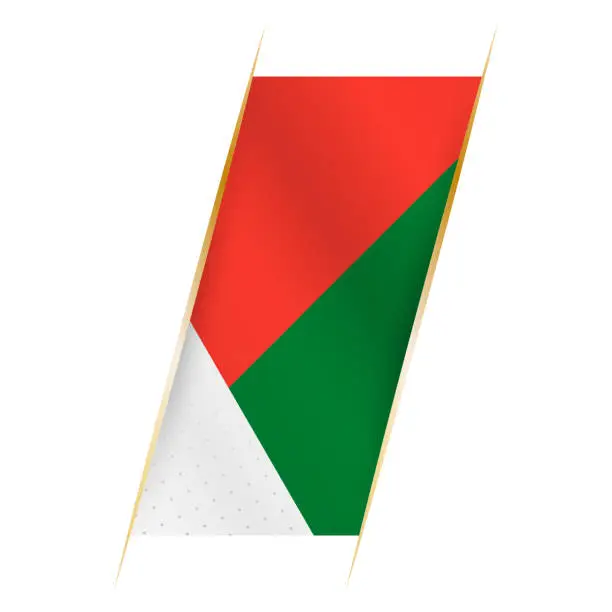 Vector illustration of Madagascar flag in the form of a banner with waving effect and shadow.