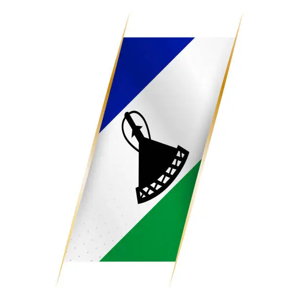 Vector illustration of Lesotho flag in the form of a banner with waving effect and shadow.