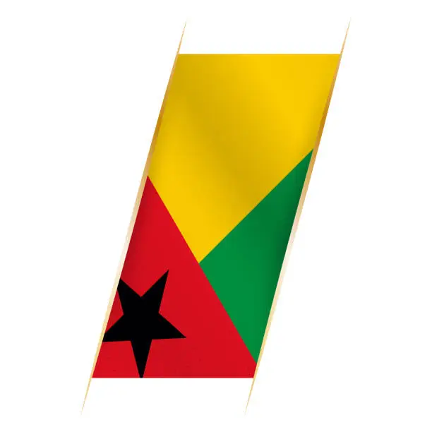 Vector illustration of Guinea-Bissau flag in the form of a banner with waving effect and shadow.