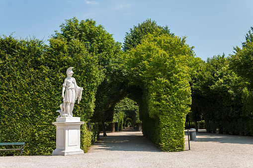 The symmetric gardens and the summer palace of Schonbrunn in Vienna, Austria.