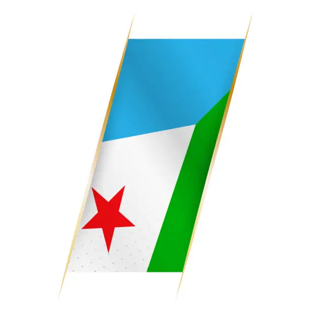 Vector illustration of Djibouti flag in the form of a banner with waving effect and shadow.