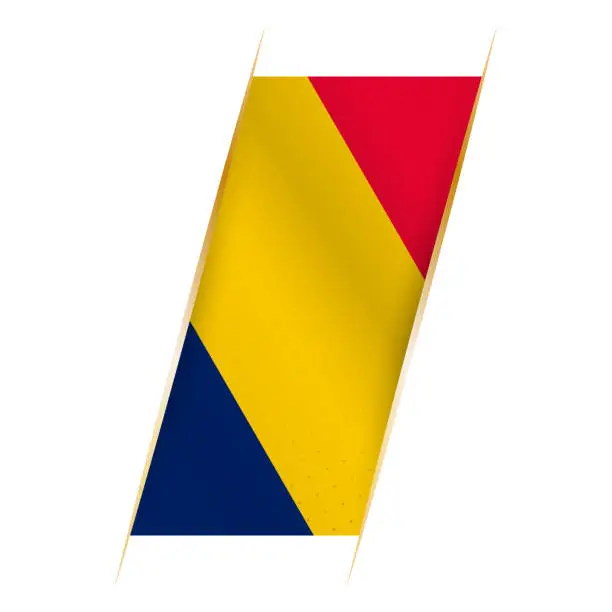 Vector illustration of Chad flag in the form of a banner with waving effect and shadow.