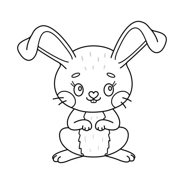 Vector illustration of Cute bunny sitting. Coloring page