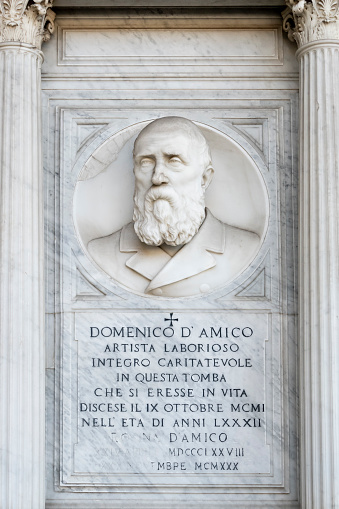 Verano cemetery, Rome, Italy: portrait of Domenico D'Amico who was artist and made his tomb. He died in 1901.