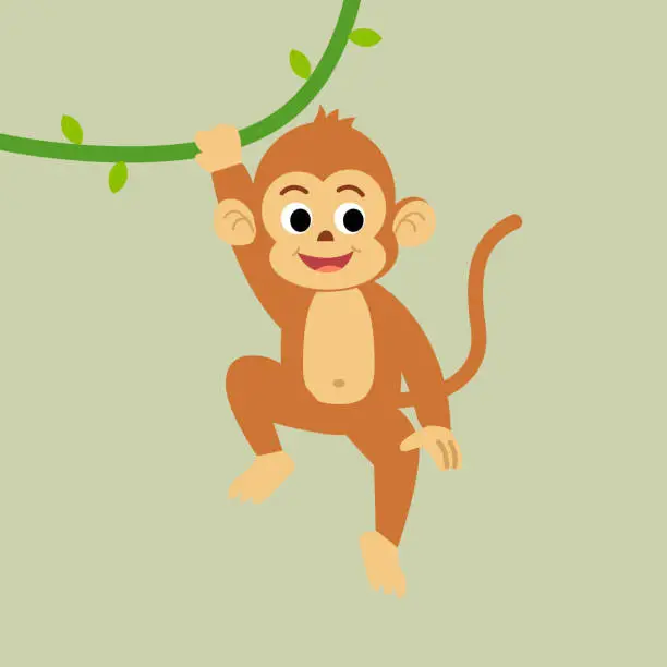 Vector illustration of Cartoon Monkey Climbing on the Vine