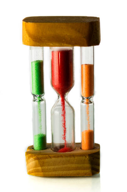 Triple hourglass on a white background, close-up