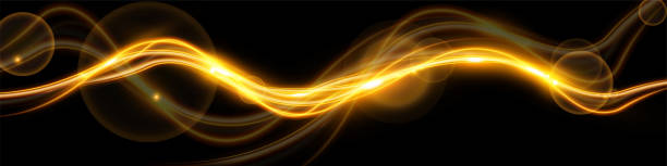 istock Light wave of shiny gold lines.Gold color glowing design element.Wavy bright stripes. 2010516545