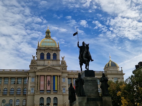 Národní Muzeum, Wenceslas Square, Prague, with statue of St Wenceslas in foreground