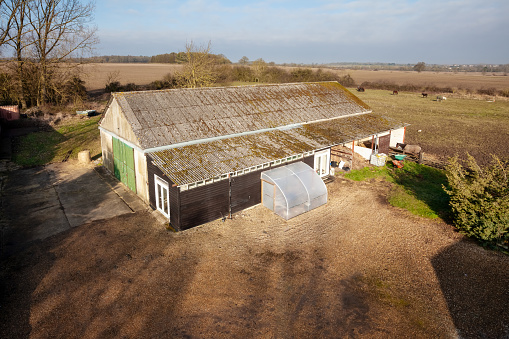 Wickhambrook, Suffolk - Jan 212 2020: Detached farm building with countryside views