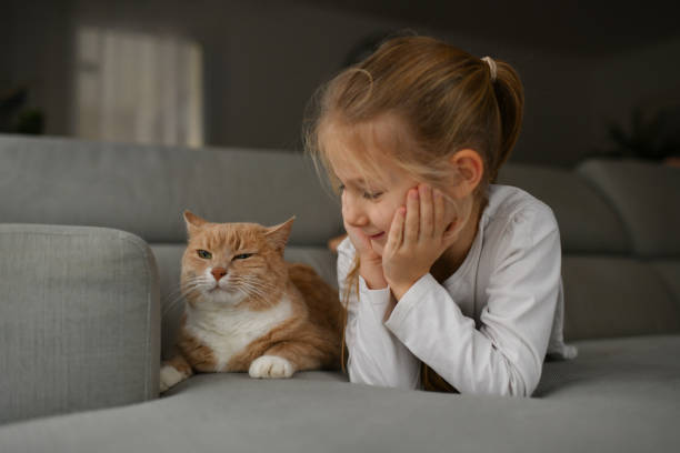 istock A girl near a ginger cat on the couch 2010583006