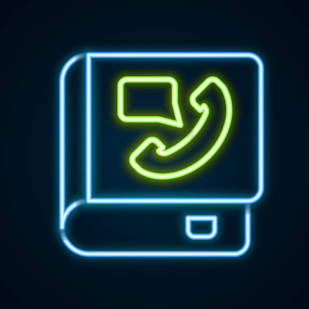 istock Glowing neon line Phone book icon isolated on black background. Address book. Telephone directory. Colorful outline concept. Vector 2010605768