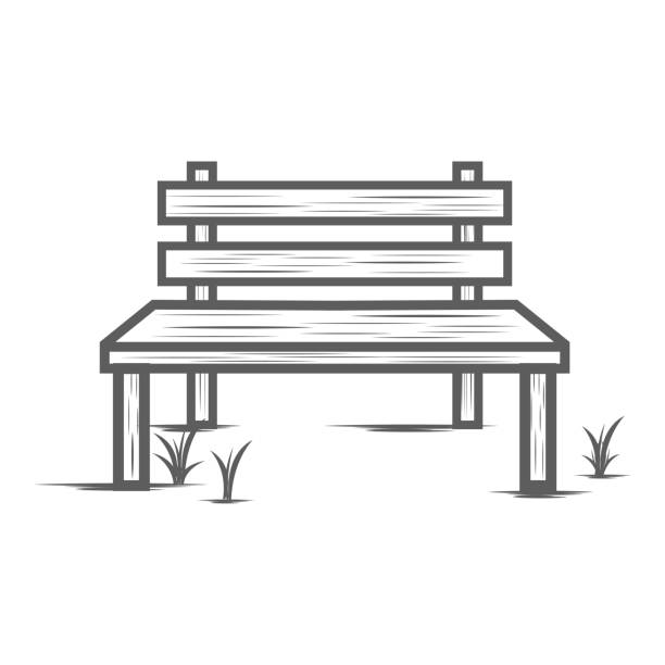 ilustraciones, imágenes clip art, dibujos animados e iconos de stock de single wooden bench in garden park for story memories illustration - villa rinaldi