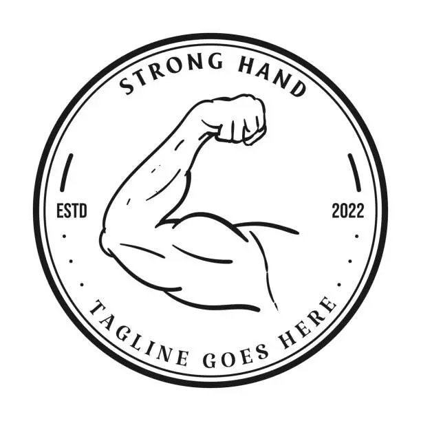 Vector illustration of Vintage Strong Muscular Hand Badge Emblem Label Stamp for Fitness Gym Sport Club Design Vector