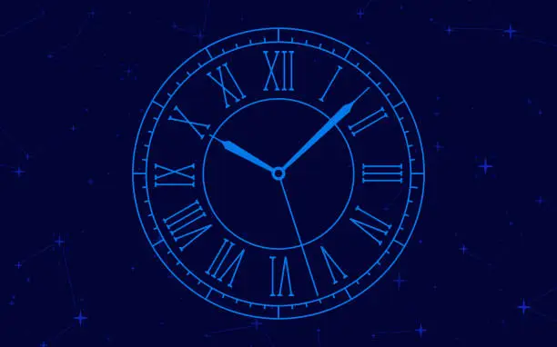 Vector illustration of Space Clock Astrology Telling Time Constellation Background Design