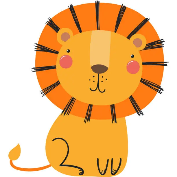 Vector illustration of Cute funny lion cartoon character illustration