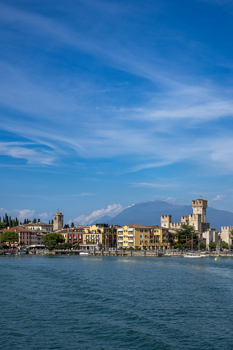 Sirmione village on the Southbank of Lake Garda, seen from the water.