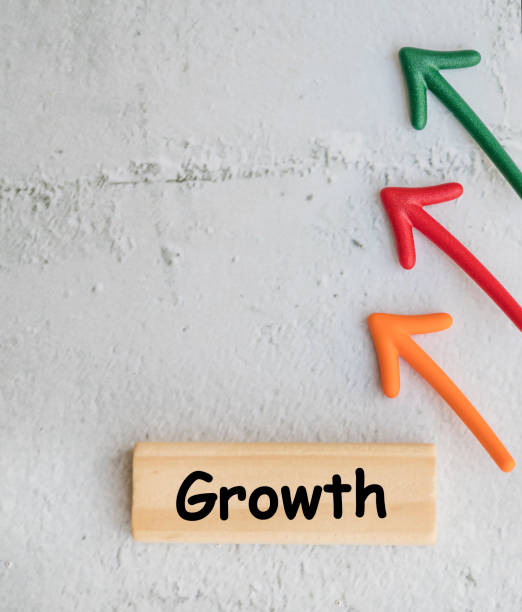 istock Growth word on wooden cube with  arrows 2010670857