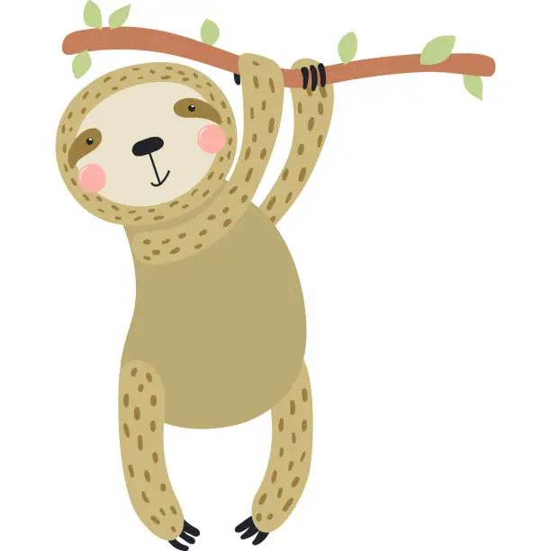 Vector illustration of Cute funny sloth cartoon character illustration