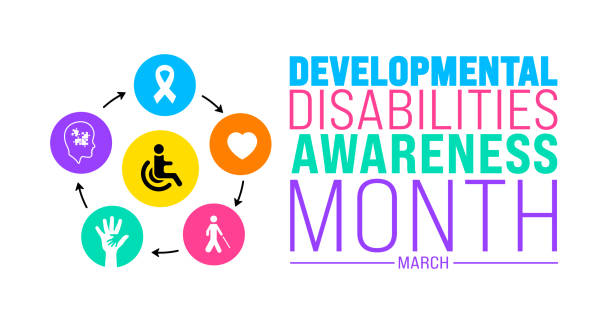 march is developmental disabilities awareness month background template. holiday concept. use to background, banner, placard, card, and poster design template with text inscription and standard color. - developmental stock illustrations