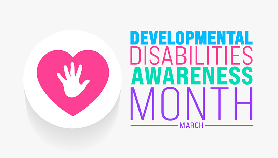 March is Developmental Disabilities Awareness Month background template.